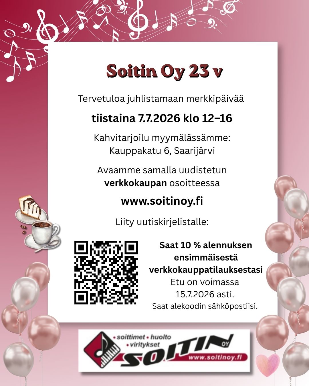 Soitin Oy täyttää 23 v 7.7.2026