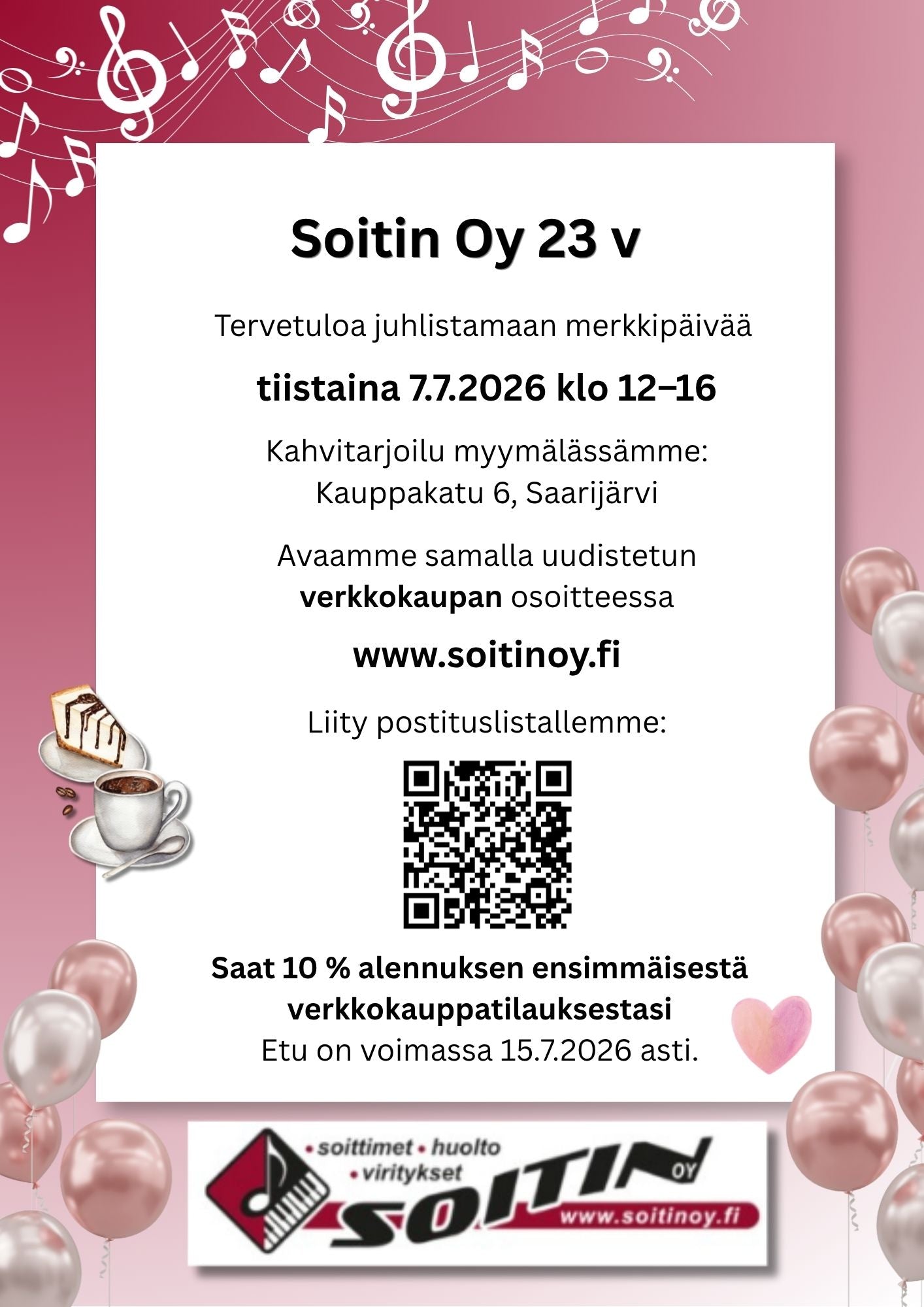 Soitin Oy täyttää 23 v 7.7.2026
