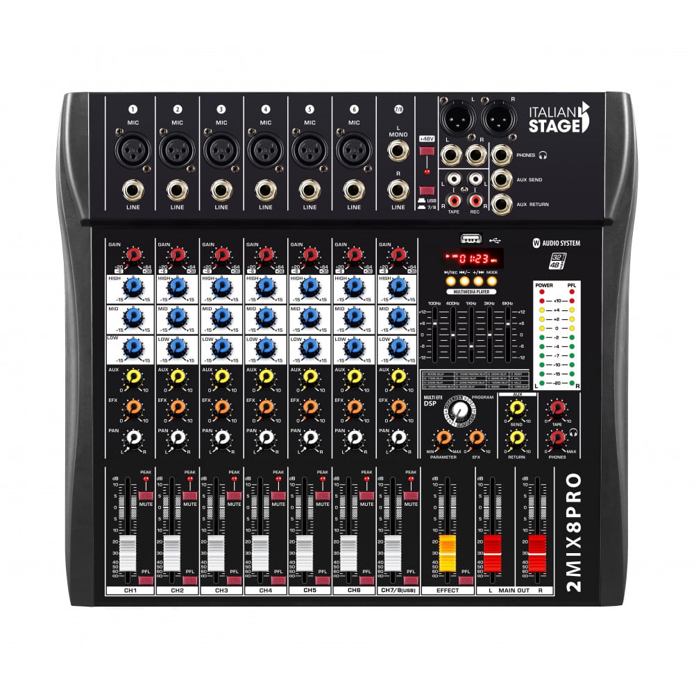 Italian Stage 2MIX8PRO 8-kan. Mikseri, Bluetooth, USB, Mediaplayer